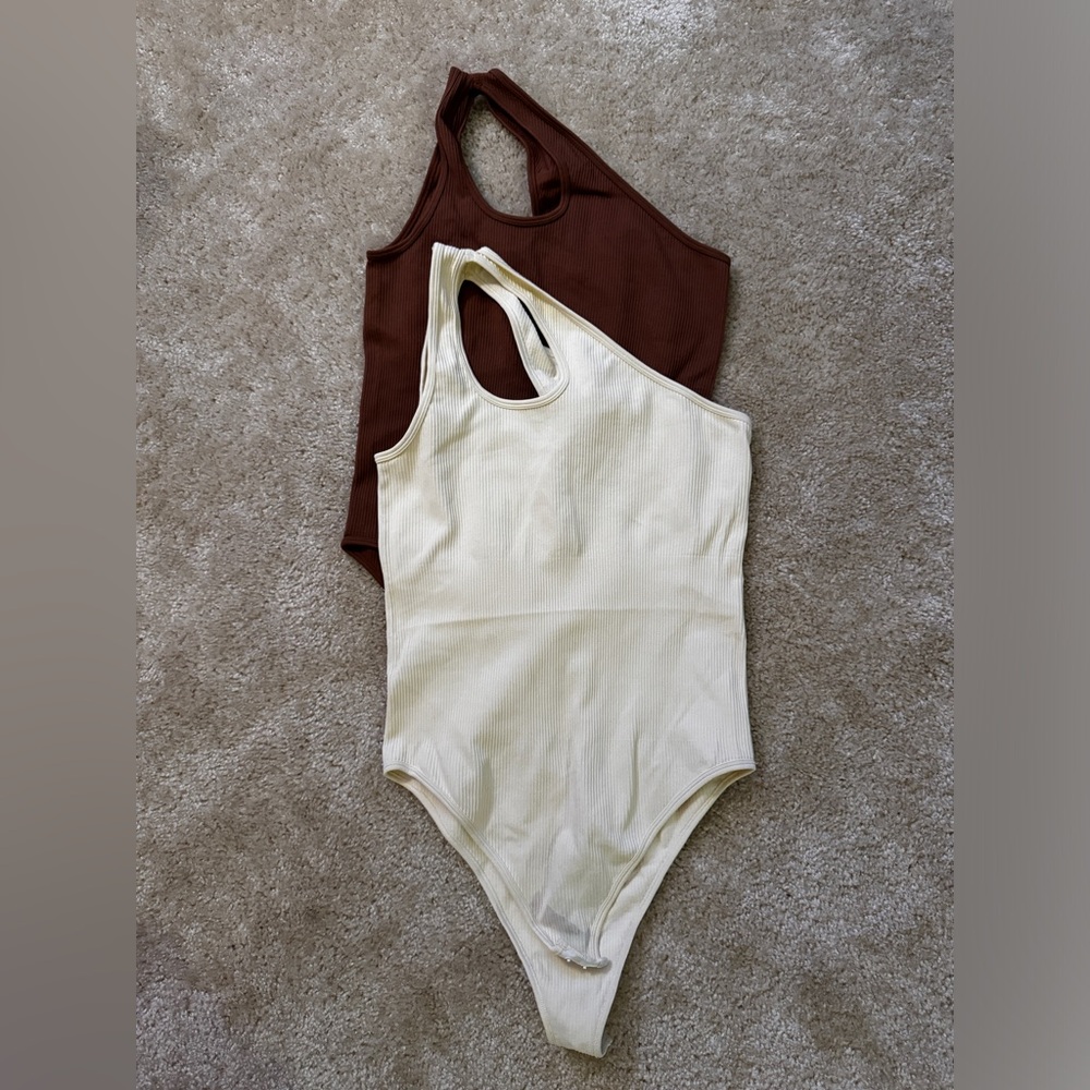 One Shoulder Ribbed Body Suit 2pack